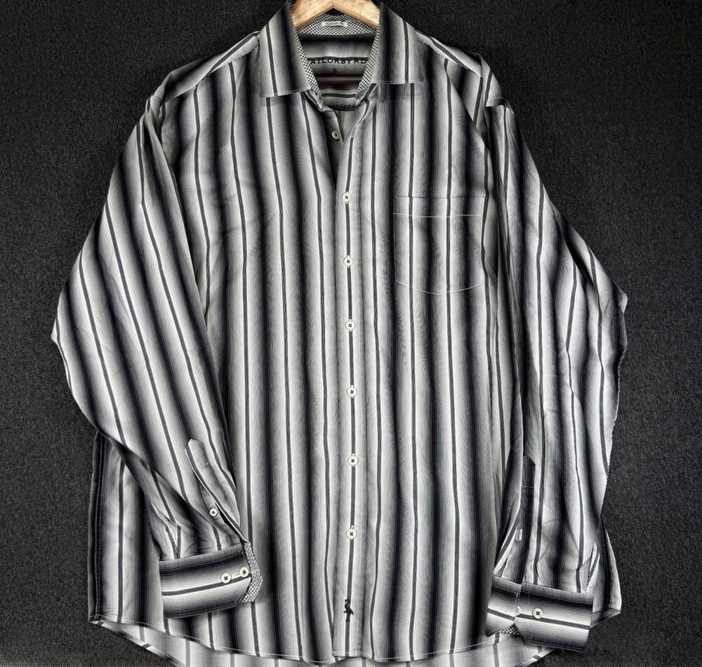 Tailorbyrd Mens XL Black Gray Striped Classic Fit Long Sleeve Button Up Shirt